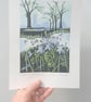 Violets on the river bank - linoprint - Image 1