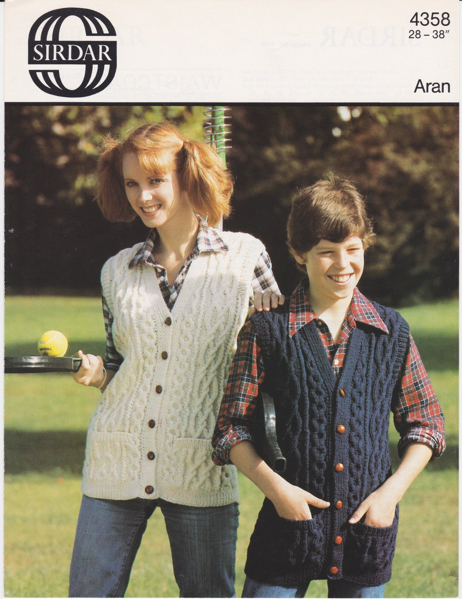 Vintage Knitting Pattern 4358 : from Sirdar, Children's Aran Waistcoats