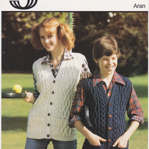 Vintage Knitting Pattern 4358 : from Sirdar, Children's Aran Waistcoats