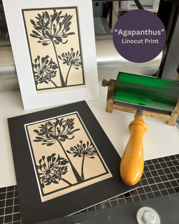 Lino Print - Agapanthus - Hand Printed