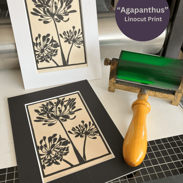 Lino Print - Agapanthus - Hand Printed