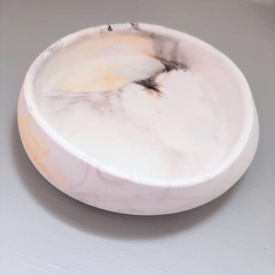  Brown and Yellow Marbled Round Trinket Tray - Jewellery Dish