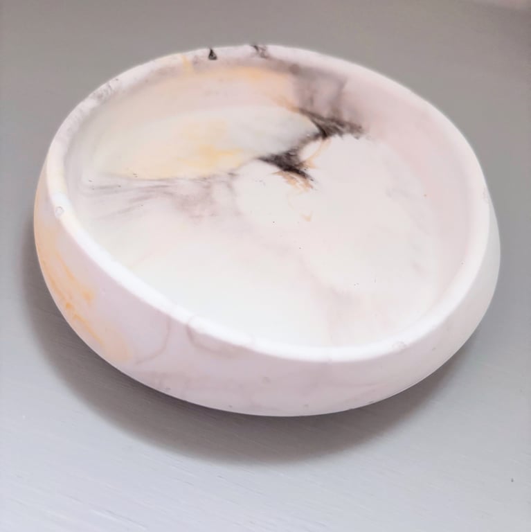  Brown and Yellow Marbled Round Trinket Tray - Jewellery Dish
