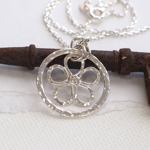 Apple blossom silver pendant necklace
