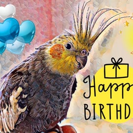 Happy Birthday Cockatiel Bird Card A5