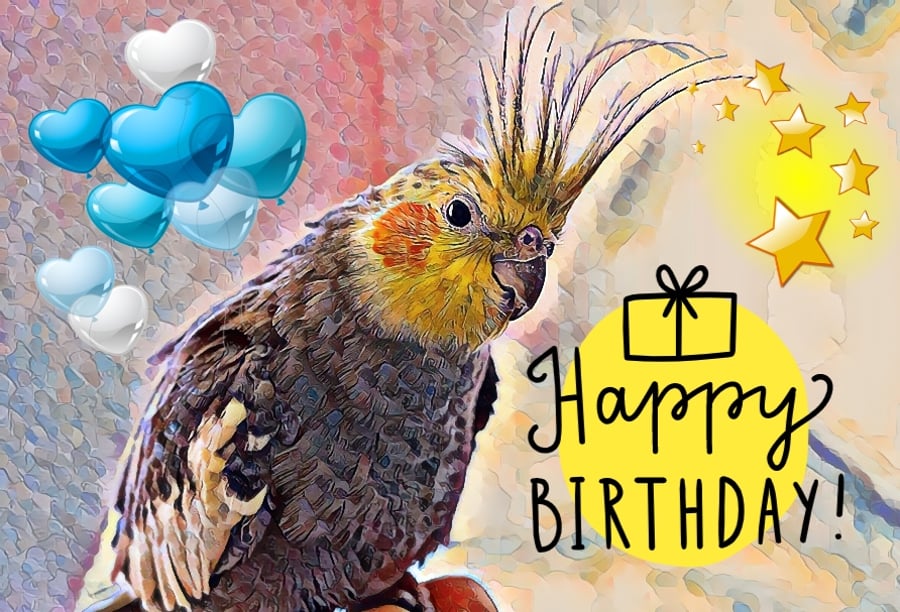 Happy Birthday Cockatiel Bird Card A5