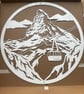 Matterhorn Mountain Metal Wall Art - 45cm Circular Swiss Alps & Cable Car Sign