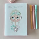 Handmade A5 Sewn Notebook-Pink Glasses Lady-3D Cover