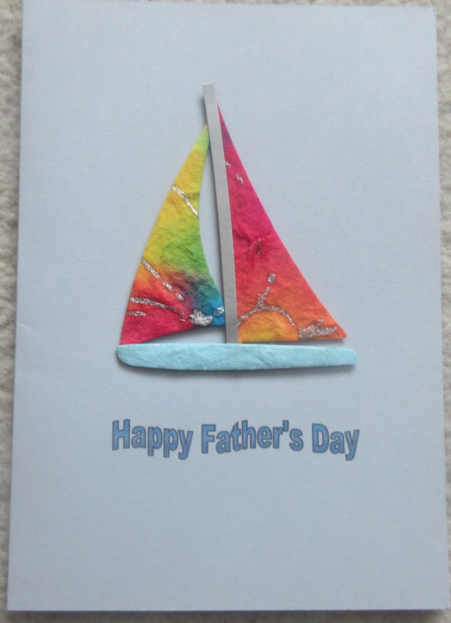 Father's Day Greeting Card - Sailing boat in mulberry paper