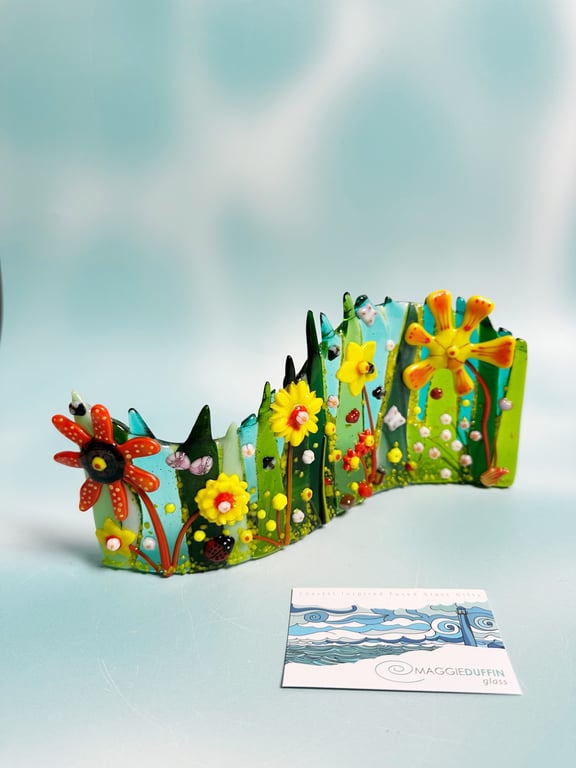 Fused Glass Wavy Panel- Yellow-Orange-Green