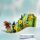 Fused Glass Wavy Panel- Yellow-Orange-Green