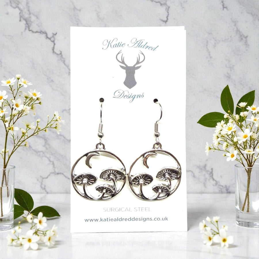 Charm Earrings - Toadstools Under the Moon 