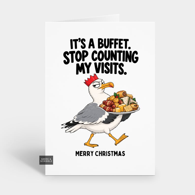 Funny Christmas Card For Him Or Her - Buffet Seagull