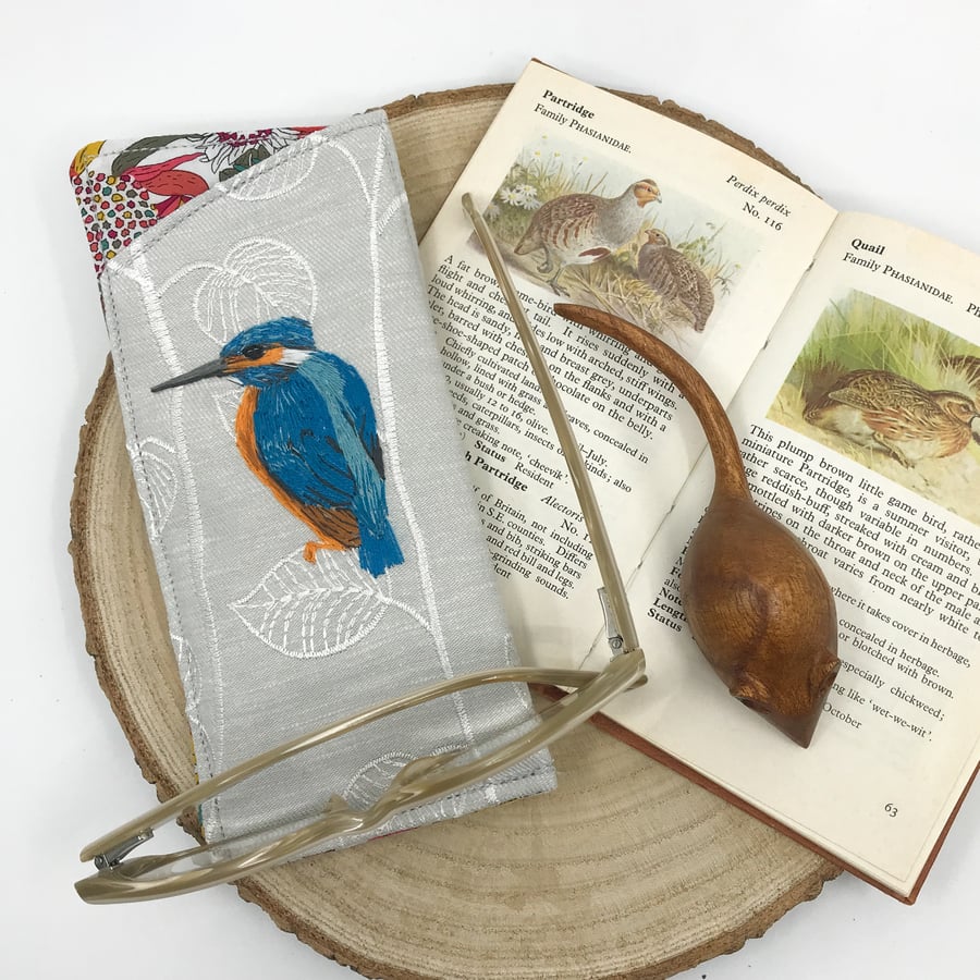 Glasses case with embroidered kingfisher Folksy