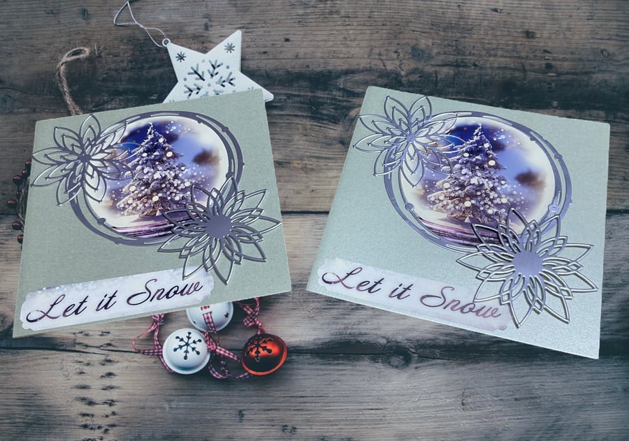 Set of two Christmas cards. Let it Snow Christmas cards.