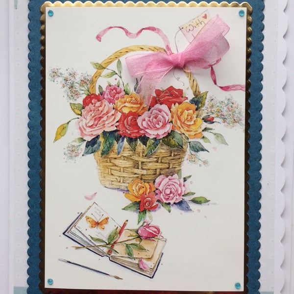 With Love Basket of Flowers Journal Birthday Any Occasion 3D Luxury Handmade