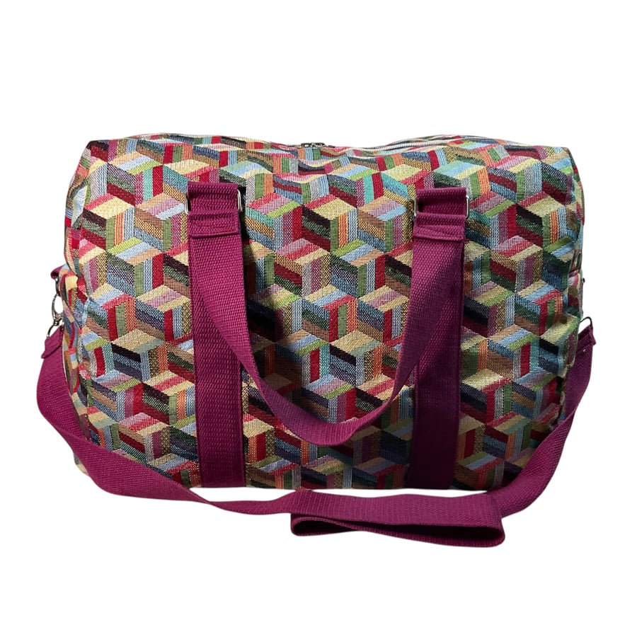 Large fabric falling blocks tapestry travel bag