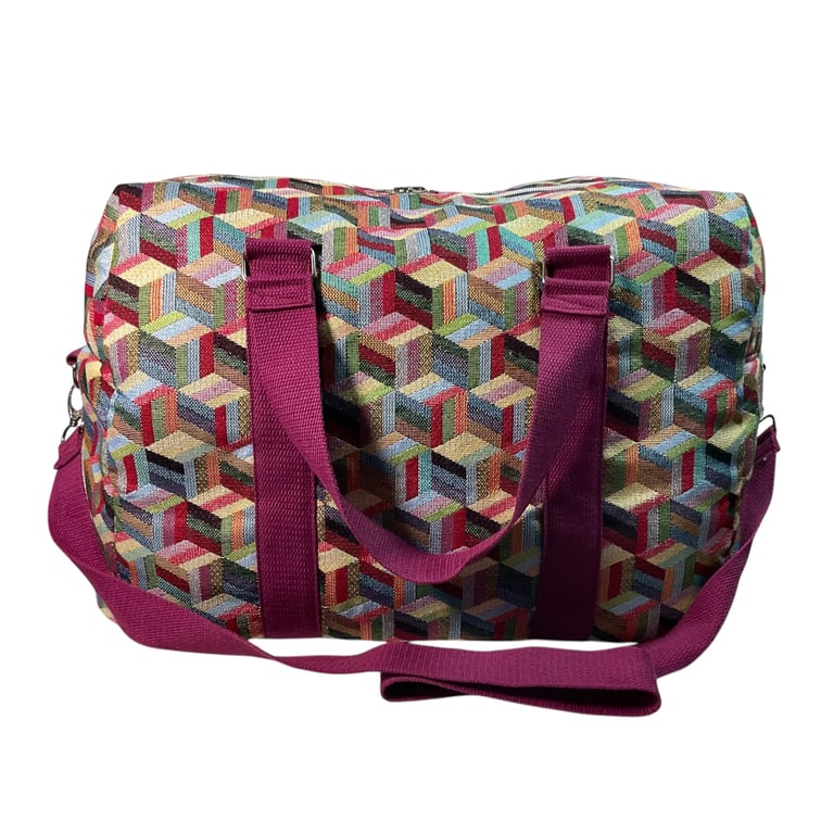 Large fabric falling blocks tapestry travel bag
