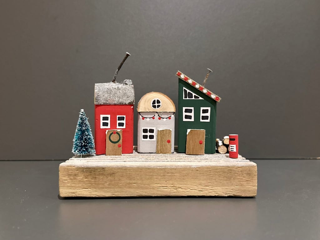 Little Wooden Christmas Village, hand made and painted. 