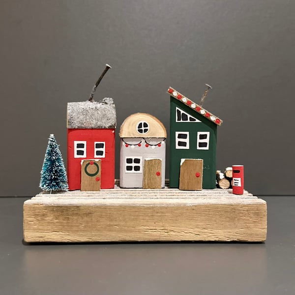 Little Wooden Christmas Village, hand made and painted. 