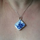 Victorian blue and white pottery pendant