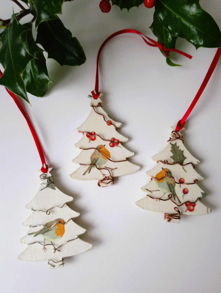 Robin Decoupage Christmas Tree Decorations Set of 3