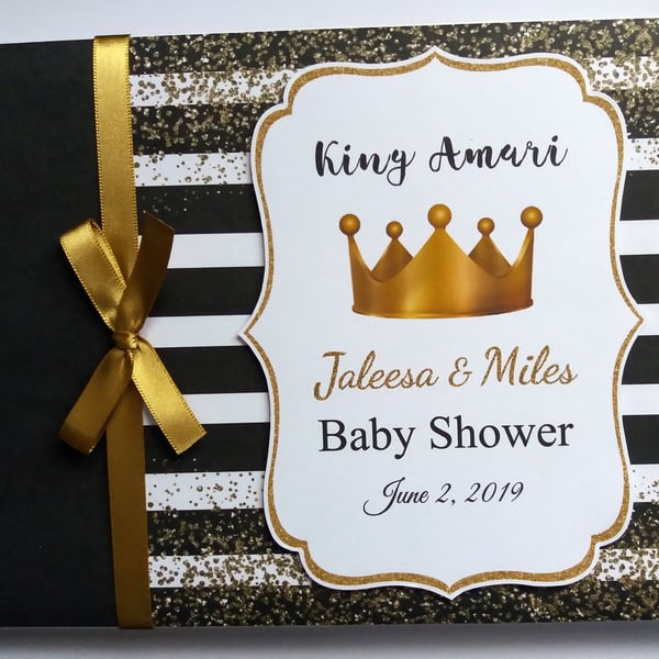 Black and gold prince birthday guest book, gold crown blue and gold guest book