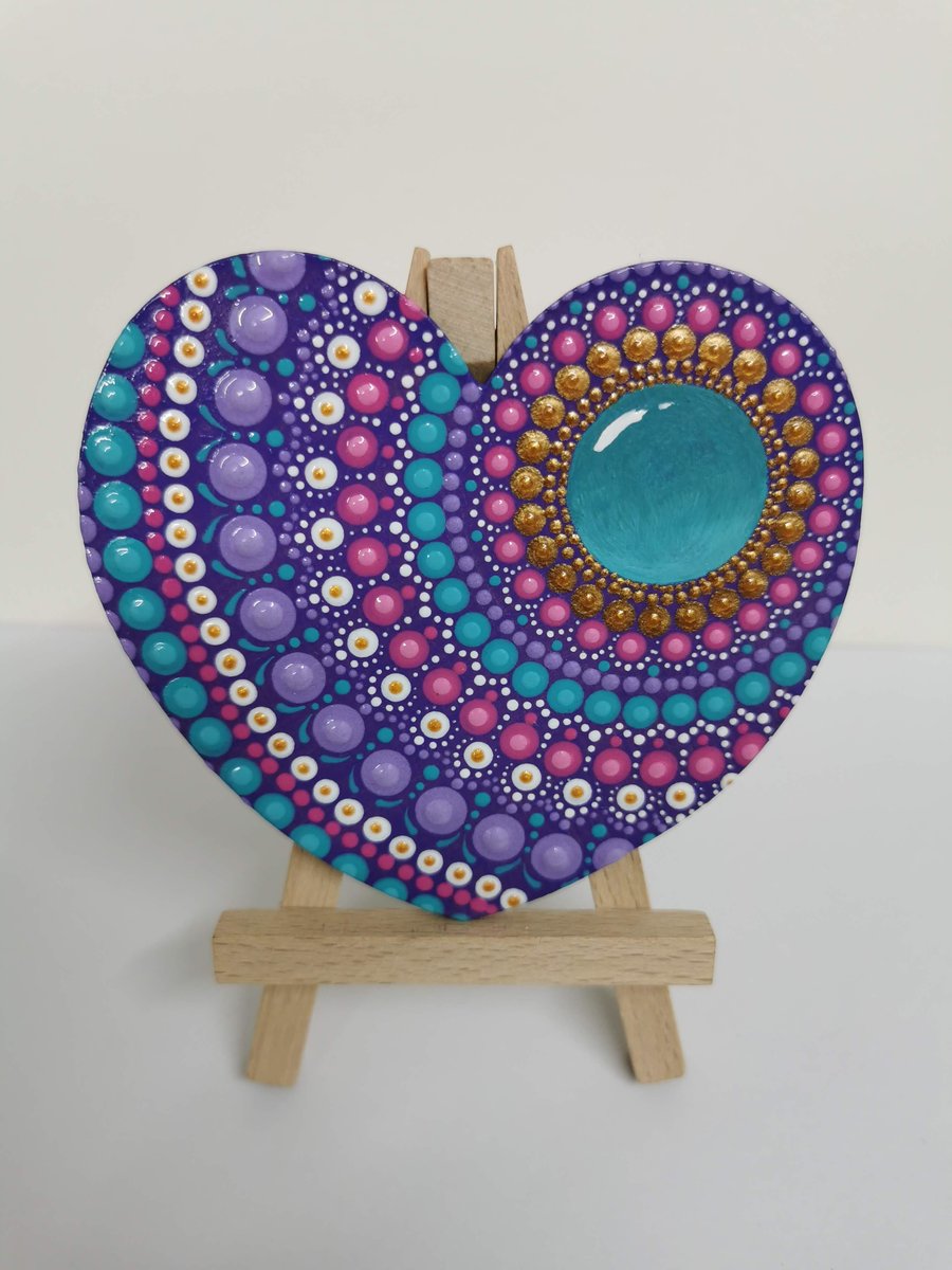 Hand painted pink and purple heart mandala 