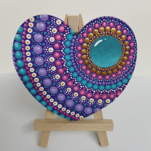 Hand painted pink and purple heart mandala 