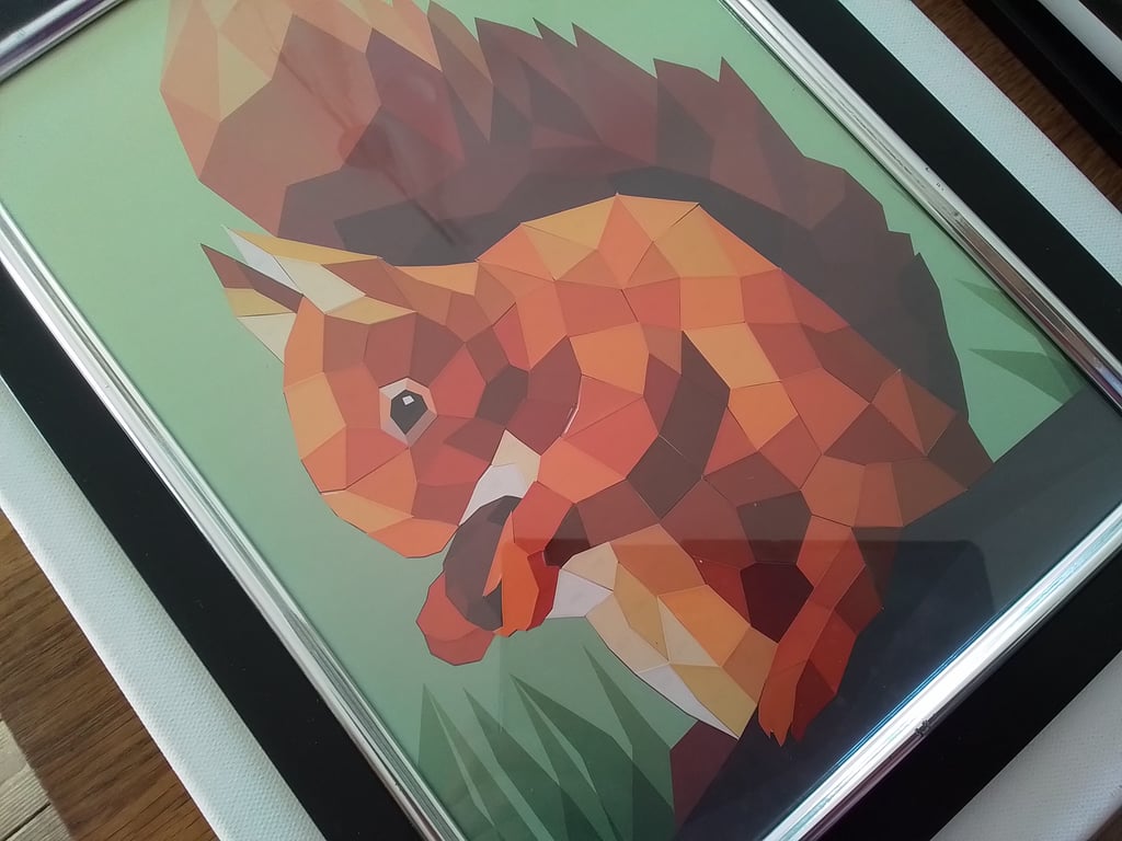 Red squirrel papercut mosaic picture. Ref 357