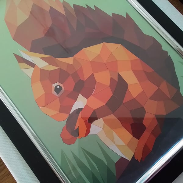 Red squirrel papercut mosaic picture. Ref 357