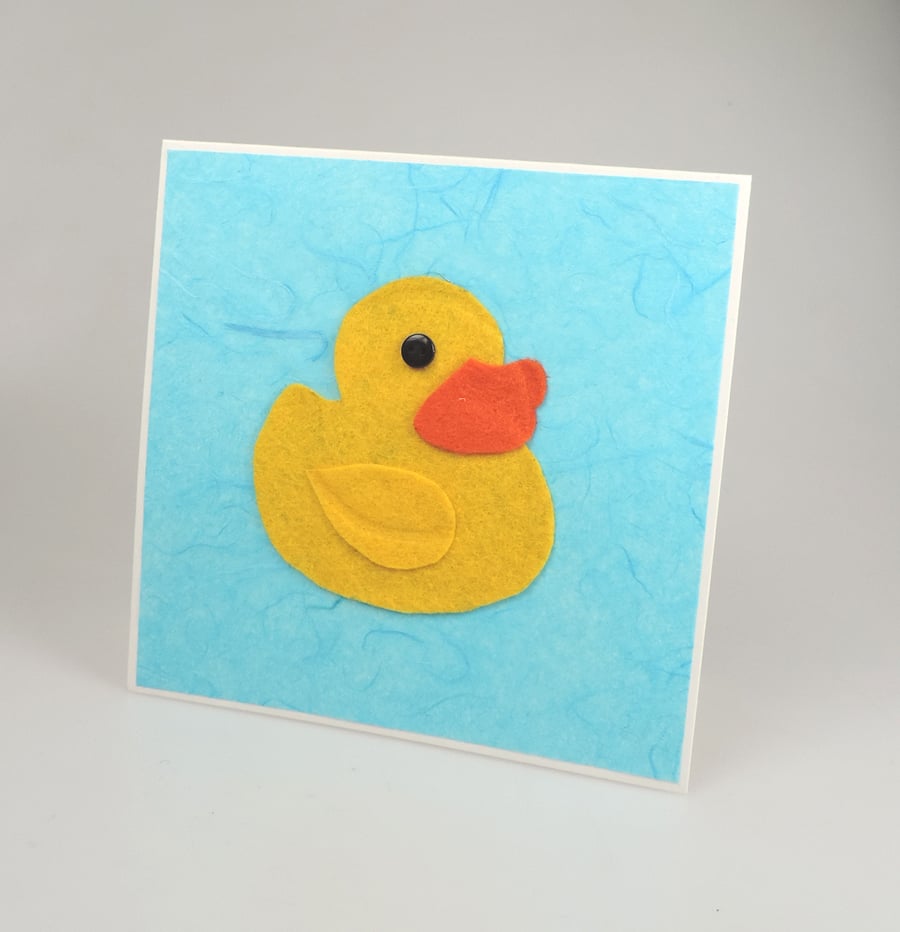 Yellow Felt Rubber Duck Card, Blank inside, Birthday, Greeting, Universal card