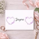 Personalised Wedding Name Place Card  Lilac Love Heart