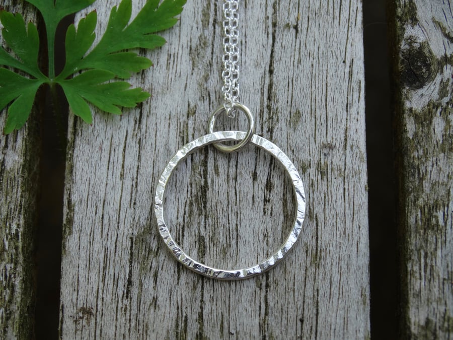 Textured recycled silver hoop pendant