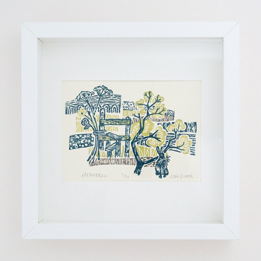 Flow and Furrow "Hedgerow" woodcut print framed