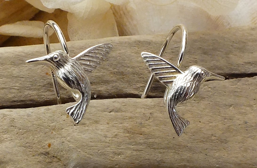 Dainty Hummingbird Sterling Silver Earrings