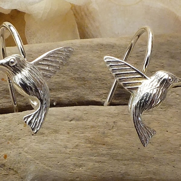 Dainty Hummingbird Sterling Silver Earrings