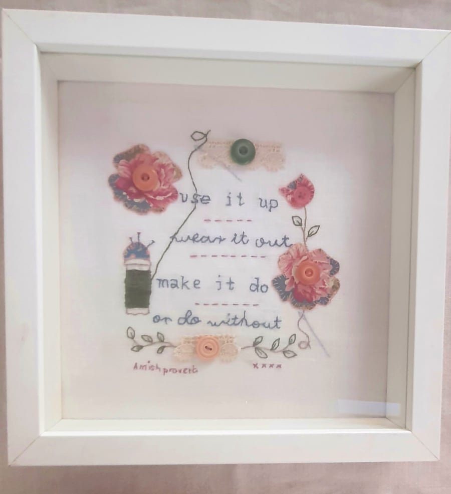 Box framed Applique & Embroidered picture 