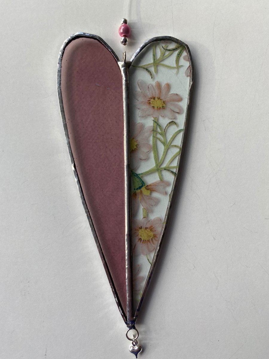 Stained Glass Long Heart Suncatcher Decoration 