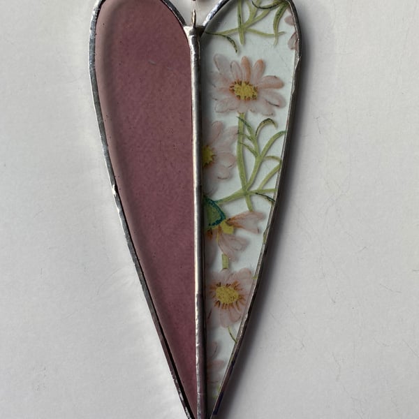 Stained Glass Long Heart Suncatcher Decoration 