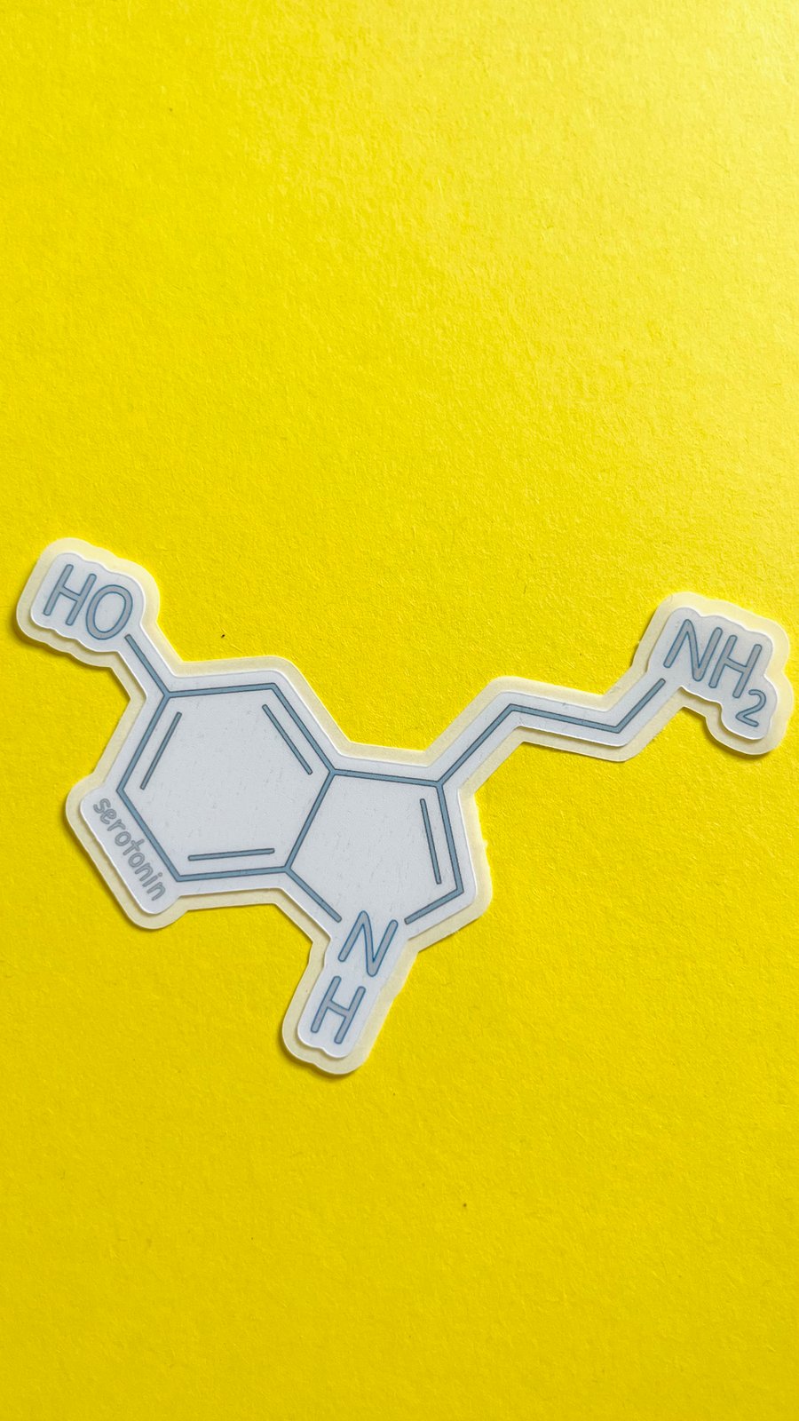 Serotonin molecule sticker. Vinyl sticker, matte laminated, die cut, easy peel.