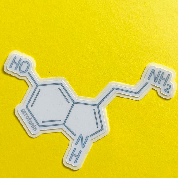 Serotonin molecule sticker. Vinyl sticker, matte laminated, die cut, easy peel.