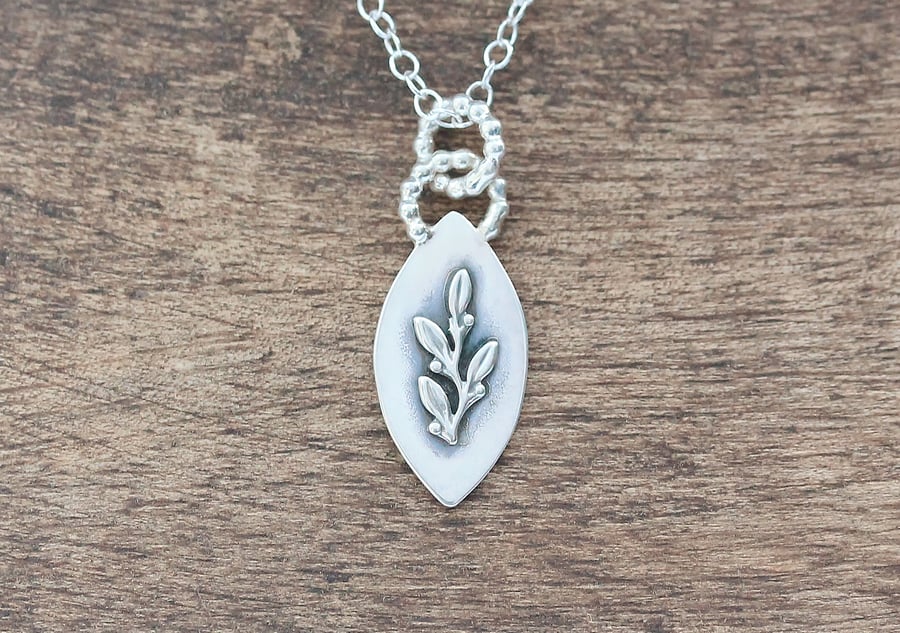 Silver Floral Necklace - Silver Leaf Necklace - Silver Berry Necklace