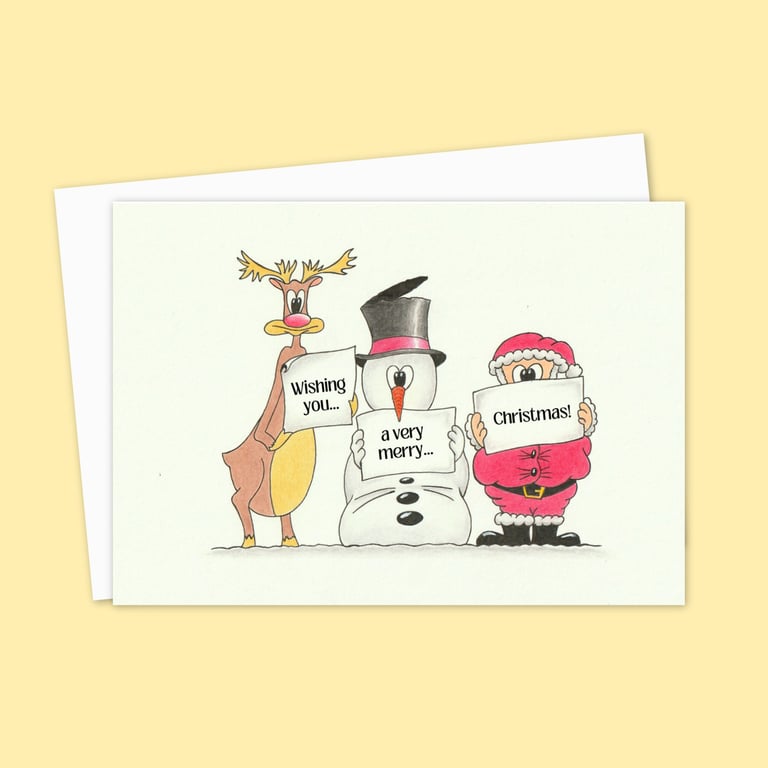 Funny Christmas Card: Pencil Illustration Wishing You a Merry Christmas (603)