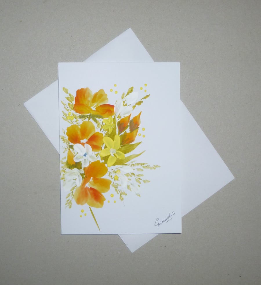 hand painted blank greetings card ( ref FA 268 D4 )