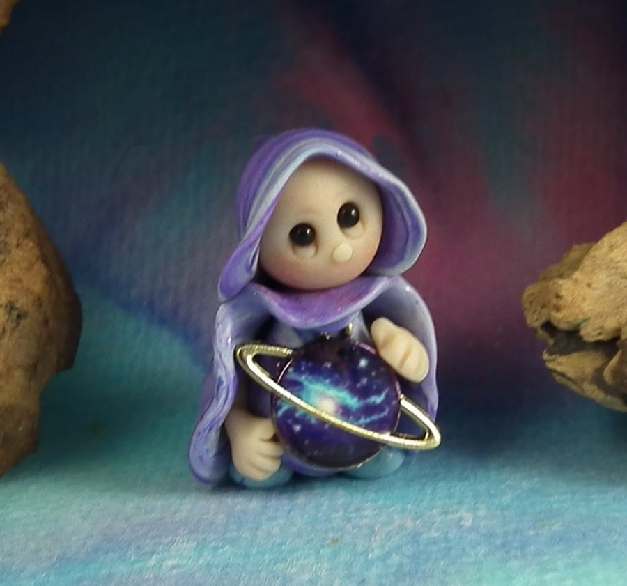 Tiny Astronomer Gnome 'Astra' 1.5" OOAK Sculpt by Ann Galvin