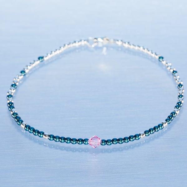 Sale-dainty sterling silver & Swarovski glass pearl bracelet symmetric pattern 