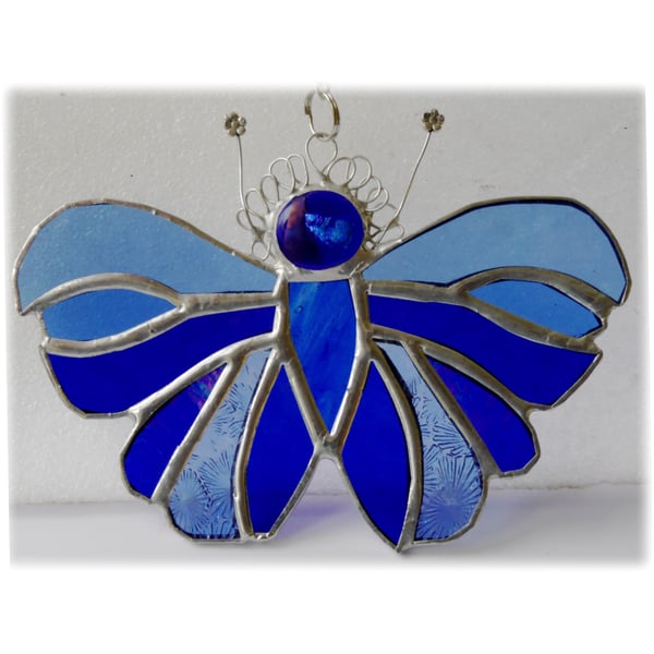 Blue Butterfly Suncatcher Stained Glass Handmade 095
