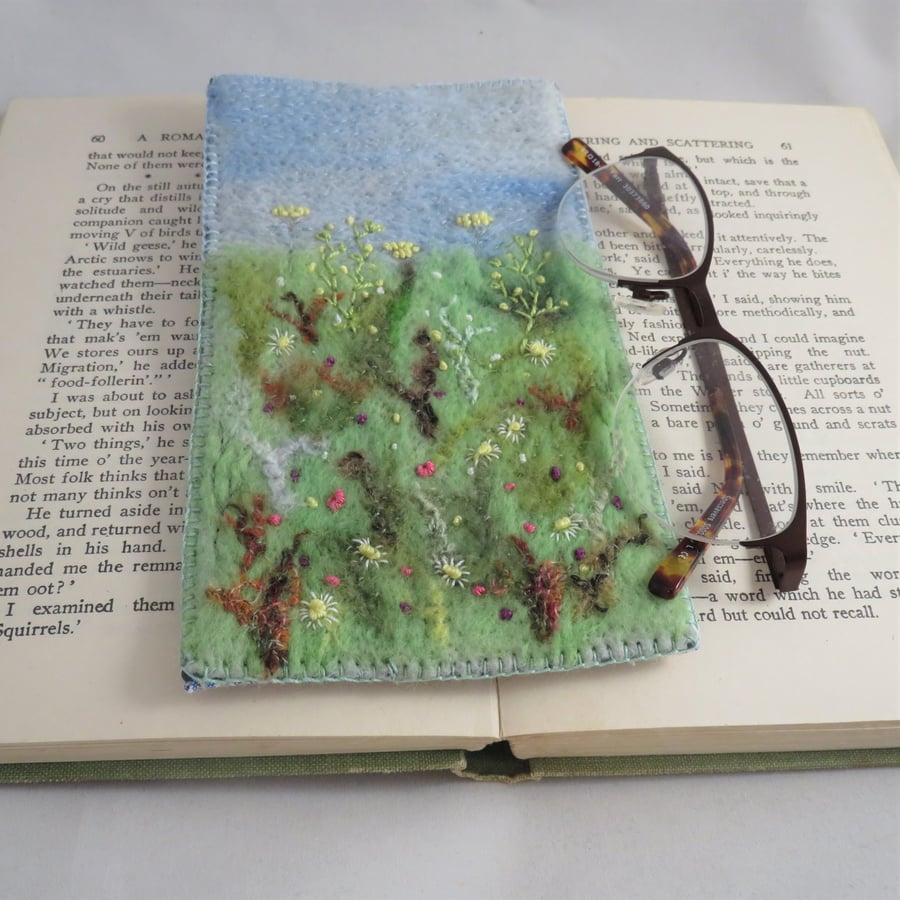 Meadow embroidered and felted spectacles case