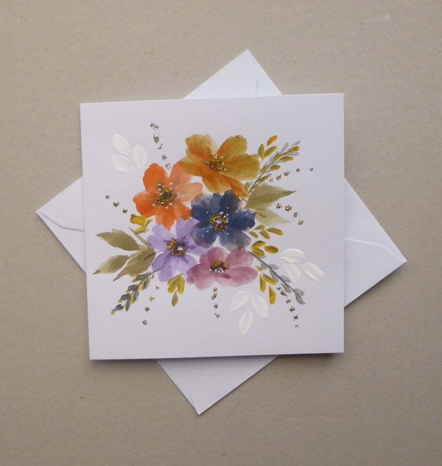 hand painted original art floral greetings card ( ref FA37 B6 )